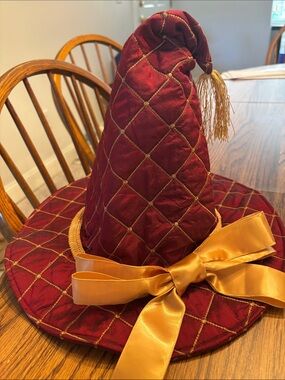 Hand-made Red Quilted Witch Hat with Gold Ribbon by Royal House of Whimsy